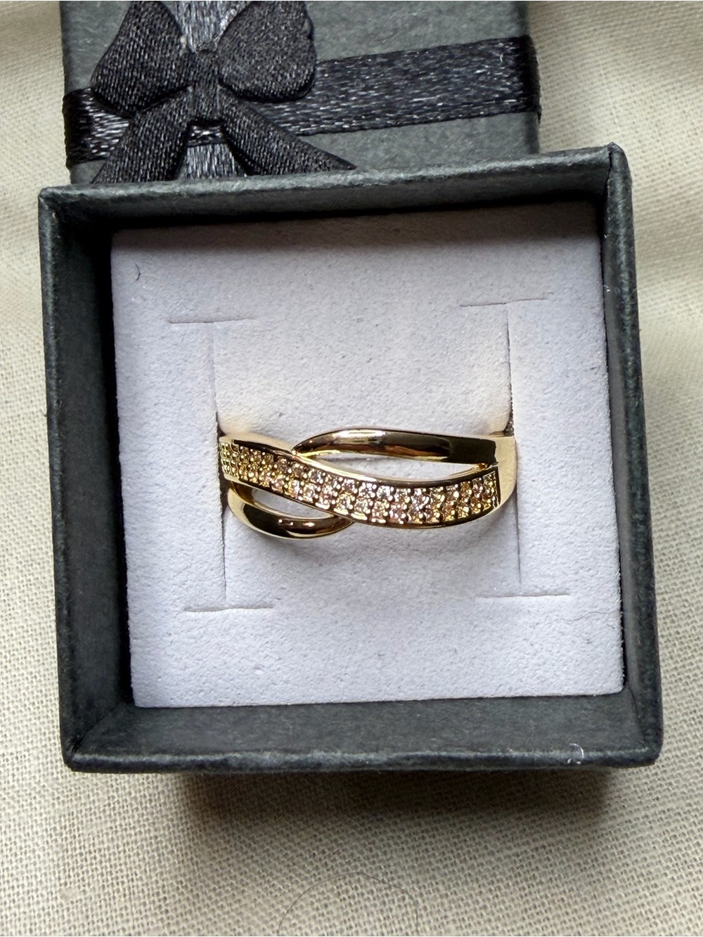 Gold-Tone Pavé Crisscross Ring